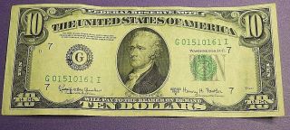 1950 - E Very Chicago $10 Dollar Federal Reserve Note Rare Find