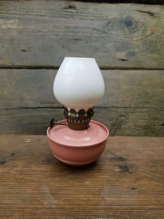English Vintage Kelly / Nursery Oil Lamp,  Glass Shade,  Paraffin SA - VU Pink Rare 2