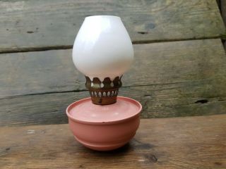 English Vintage Kelly / Nursery Oil Lamp,  Glass Shade,  Paraffin SA - VU Pink Rare 6