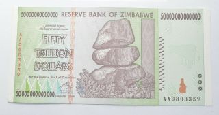 Rare 2008 50 Trillion Dollar - Zimbabwe - Uncirculated Note - 100 Series 705