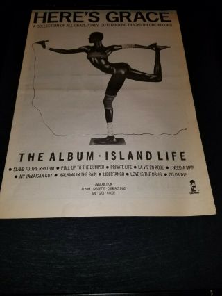Grace Jones Island Life Rare U.  K.  Promo Poster Ad Framed