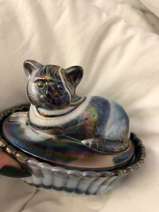 Westmoreland Glass Slag Purple Amethyst Candy Dish Cat Rare Vintage Piece