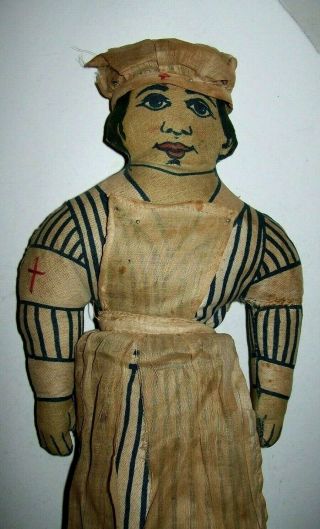 Rare Vintage Ww1 American Red Cross Nurse Rag Doll,