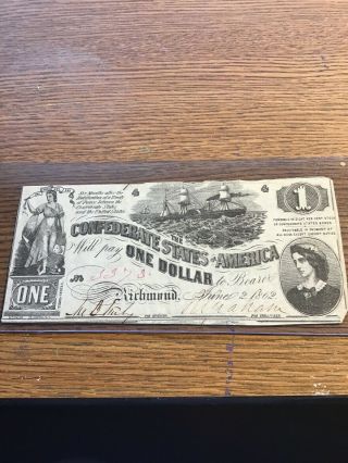 1862 Confederate States $1 Rare