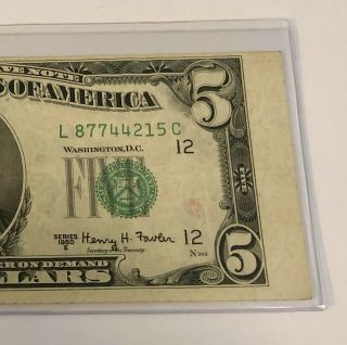 1950 E Misprint $5 Dollar Bill Note Rare Old Money Non Star L 87744215 C