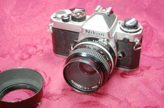 Rare Nikon Fe Camera With Nikkor 50mm Lens 1:2 End Hood.