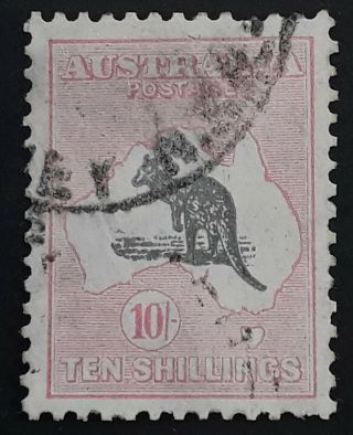 Rare 1929 - Australia 10/ - Grey & Pale Pink Kangaroo Stamp Smwmk