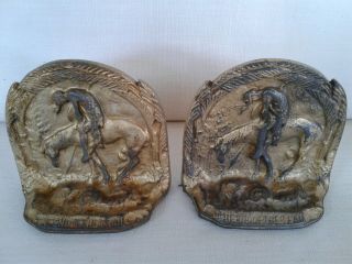 Antique Cast Iron Book Ends " End Of The Trail " Bronze Tone 1043 Rare