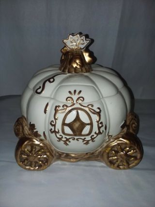 Rare Disney Princess Cinderella Pumpkin Coach Ceramic Cookie Jar