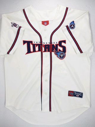 Rare Vintage Nfl Tennessee Titans Baseball Jersey White Large Sewn Patches Guc