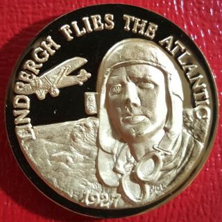 Rare Charles Lindbergh Flies Atlantic.  925 Sterling Silver Medal 35.  6 Gr Gold Pl