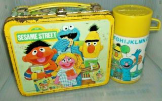 Rare 1979 Sesame Street Metal Lunch Box & Thermos Tv Show Complete Set Big Bird