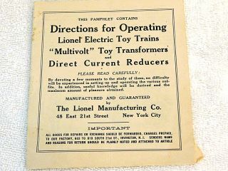 Pre - War Rare - The Lionel Manufacturing Co Multivolt Lionel Elec.  Trains Pamphlet