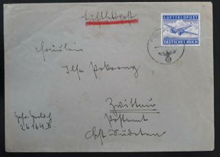 Rare 1942 Germany Cover Ties Blue Luftfeldpost Stamp W Feldpost Cachet