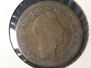 1837 Italian States Lucca 2 Lire C 41 Silver Coin,  Rare