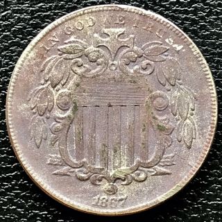 1867 Shield Nickel 5 Cents 5c Xf Det.  Rare 16289