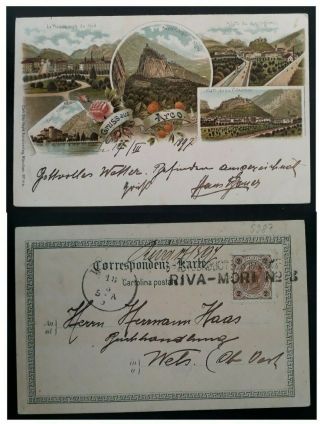 Rare 1897 Austria Postcard " Gruss Aus Arco " Ties 2 Kr Stamp Railway Cd Riva