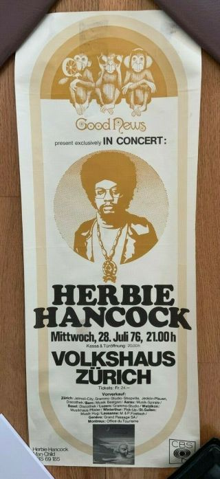 Rare Vintage 1976 Herbie Hancock Concert Poster - Zurich,  Switzerland