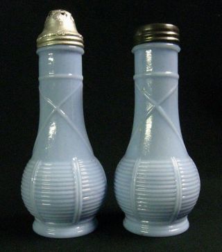Rare Tall Mckee (?) 1930s Depression Glass Delphite Blue Salt & Pepper Shakers
