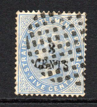 Straits Settlements Rare 3 Cent On 5 Cent Stamp (sg 82) C1885