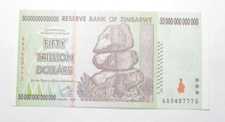 Rare 2008 50 Trillion Dollar - Zimbabwe - Uncirculated Note - 100 Series 297