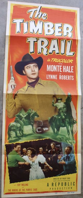 Rare 1948 The Timber Trail Monte Hall Movie Poster Western 36x14 "