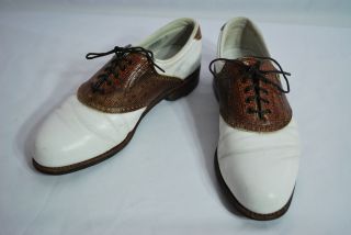 Footjoy Classics Handcrafted White/brown Leather Cleats Rare Men 