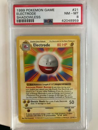 Psa 8 Nm - Mt Electrode 21/102 Shadowless Rare Pokemon Base Set Pokemon Card