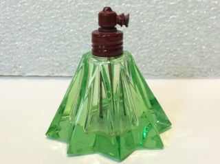 Art Deco Glass Green Atomizer Perfume Bottle Rare