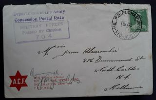 Rare 1942 Australia Mil Po Puckapunyal Cover To Melbourne Concession Rate