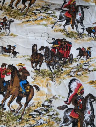 Vintage Western Theme Cowboys Horses Wagons Curtains Rare