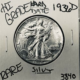 1936 D Liberty Walking Silver Half Dollar Hi Grade Us Rare Coin 3840