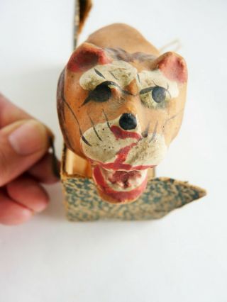 Rare Unusual Antique German Jack In The Box Paper Mache Lion Toy