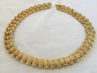 Vintage Outstanding Rare Designer Strand Necklace Gold Brushed W/ Rhinestones