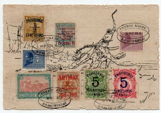 1920´s Uruguay Special Gaucho Cover Postcard,  Mixed Issues,  Rare Stamps