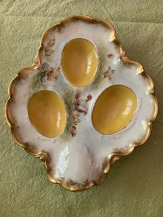 Rare Haviland Limoges France Egg Plate With Chicken Decorations