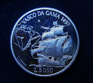 1997 San Marino Italy Rare Silver Proof Coin 5000 Lire Navigator Vasco Da Gama