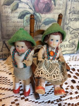 Set Of German Vintage/antique Dollhouse Dolls.  3” Rare Set.