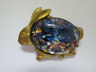 Vintage Signed Thomas L Mott Rare Confetti Glass Gold Rabbit Animal Brooch Pin 2