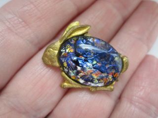Vintage Signed Thomas L Mott Rare Confetti Glass Gold Rabbit Animal Brooch Pin 3