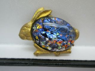 Vintage Signed Thomas L Mott Rare Confetti Glass Gold Rabbit Animal Brooch Pin 4