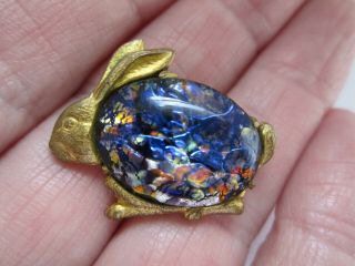 Vintage Signed Thomas L Mott Rare Confetti Glass Gold Rabbit Animal Brooch Pin 5