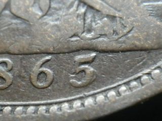 Victoria 1865 Over 3 One Penny (afine - Fine) Rare