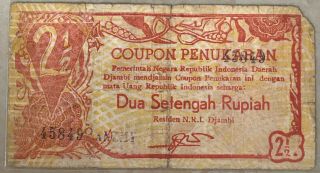Indonesia 2 1/2 Rp 1947 Local Djambi The Rare Year.  (595)