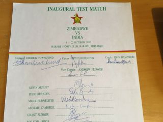 1992 RARE Signed by all 15 Zimbabwe Official Inaugural Test Match Team Sheet v I 2