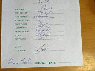 1992 RARE Signed by all 15 Zimbabwe Official Inaugural Test Match Team Sheet v I 3
