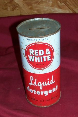 Rare Vintage Red & White Detergent Coin Money Piggy Bank Advertising Old Tin Can