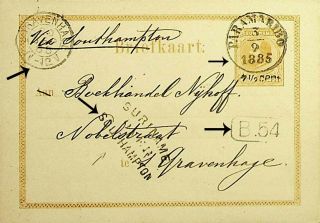 Suriname 1885 Rare 7½ Cent S/c Ps Card To Nederlands Via Southampton Uk