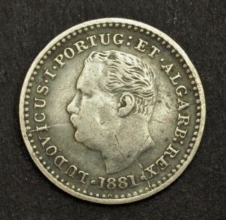 1881,  India (portuguese),  Luis I.  Silver 1/8 Rupia (oitavo) Coin.  Very Rare