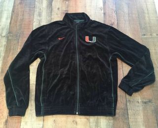 Very Rare Vintage Miami Hurricanes Nike Velour Full Zip Jacket Mens Medium Black